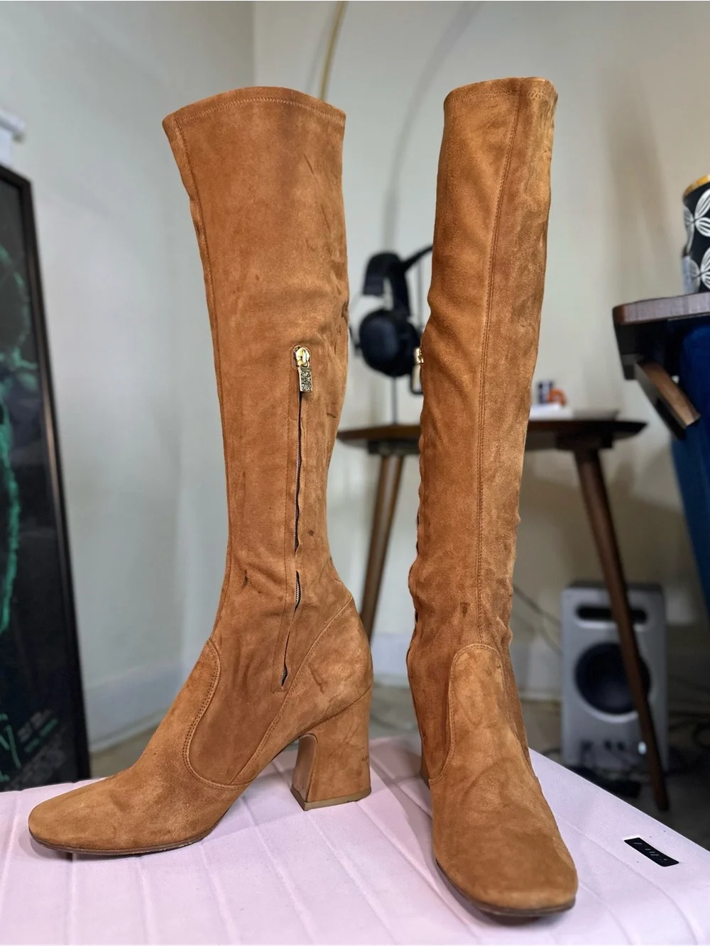 Vintage Biba size 9 Cognac Suede Over-the-Knee Block Heel Boots
